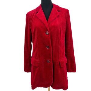 J Jill Wide Red Whale Corduroy Velvet Trim Button Front Shacket Jacket Sz Medium